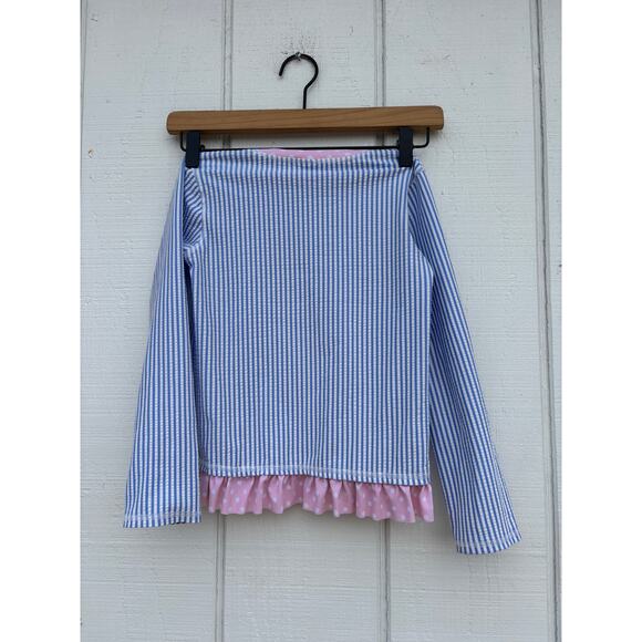 Ruffle Butts Seersucker Rash Guard, Pink Ruffle, Swim, Beach, Size 7 - Picture 2 of 4